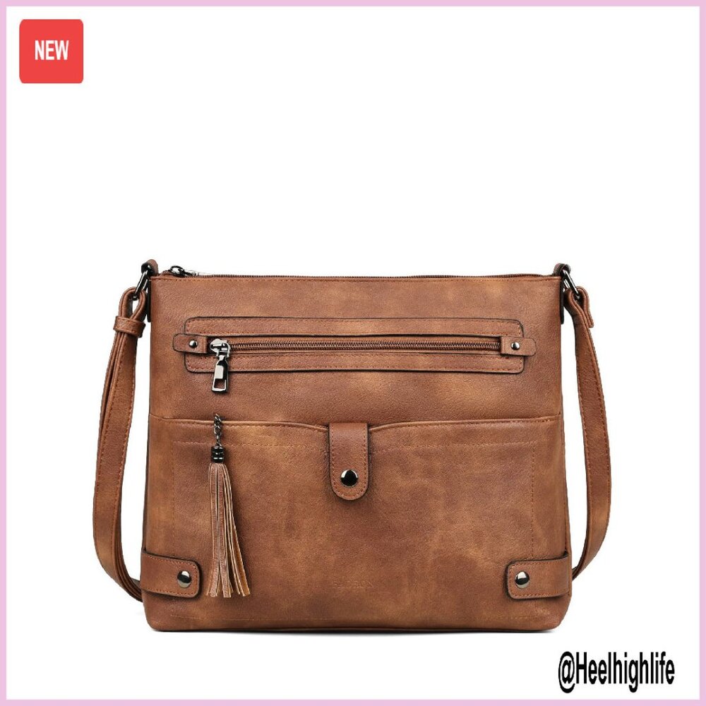 Large Faux Leather Crossbody Bag With 7 Pockets For Women